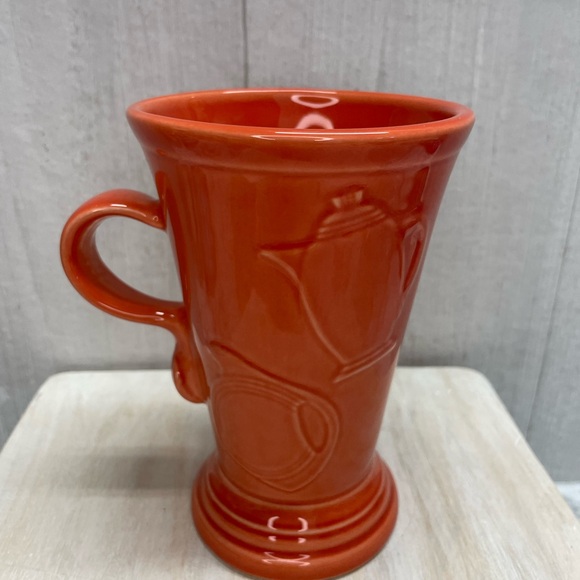 Retired Fiesta Persimmon Orange 6" Tall Pedestal Latte Mug Cup 16 oz Teapot logo - Picture 6 of 9